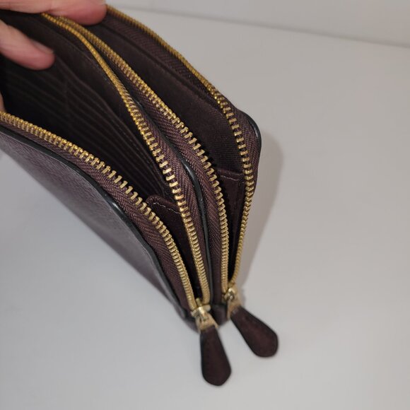 Coach Double Zip Brown Pebble Leather Wallet Wristlet Style Number 54052 - Picture 5 of 8